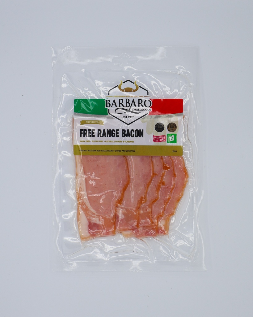 Barbaro Retail Bacon Free Range Sliced 12 x 150g