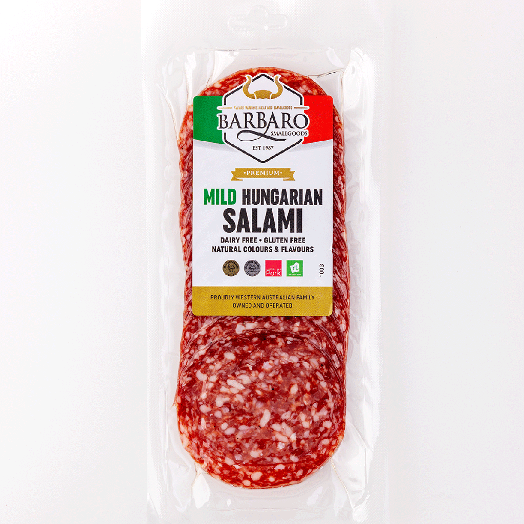 Barbaro Retail Salami Hungarian Mild Sliced 12 x 100g
