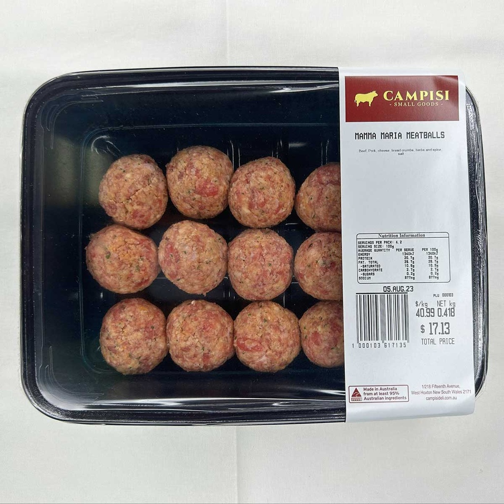 Campisi- Retail Meatballs Pork/Veal (8 *15 Per Tray) r/w 500g