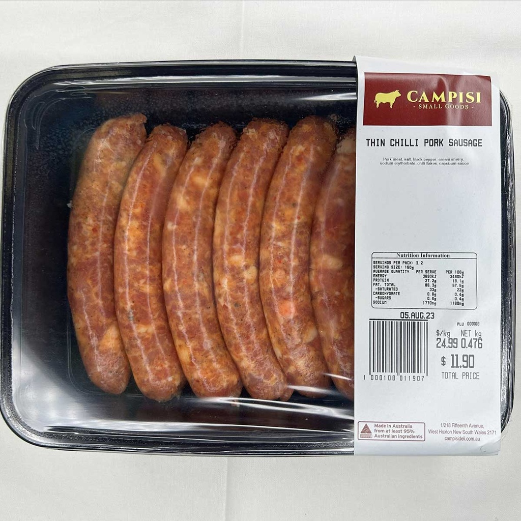 Campisi- Retail Sausages Chilli Thin r/w 500gm