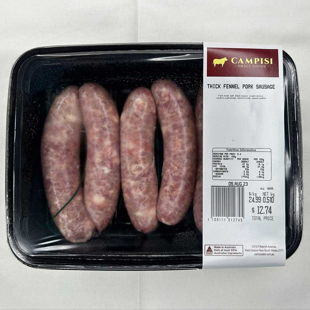 Campisi- Retail Sausages Fennel Thick r/w 500gm