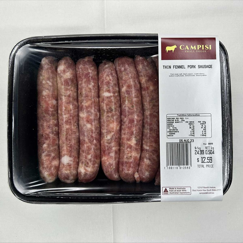 Campisi- Retail Sausages Fennel Thin r/w 500gm