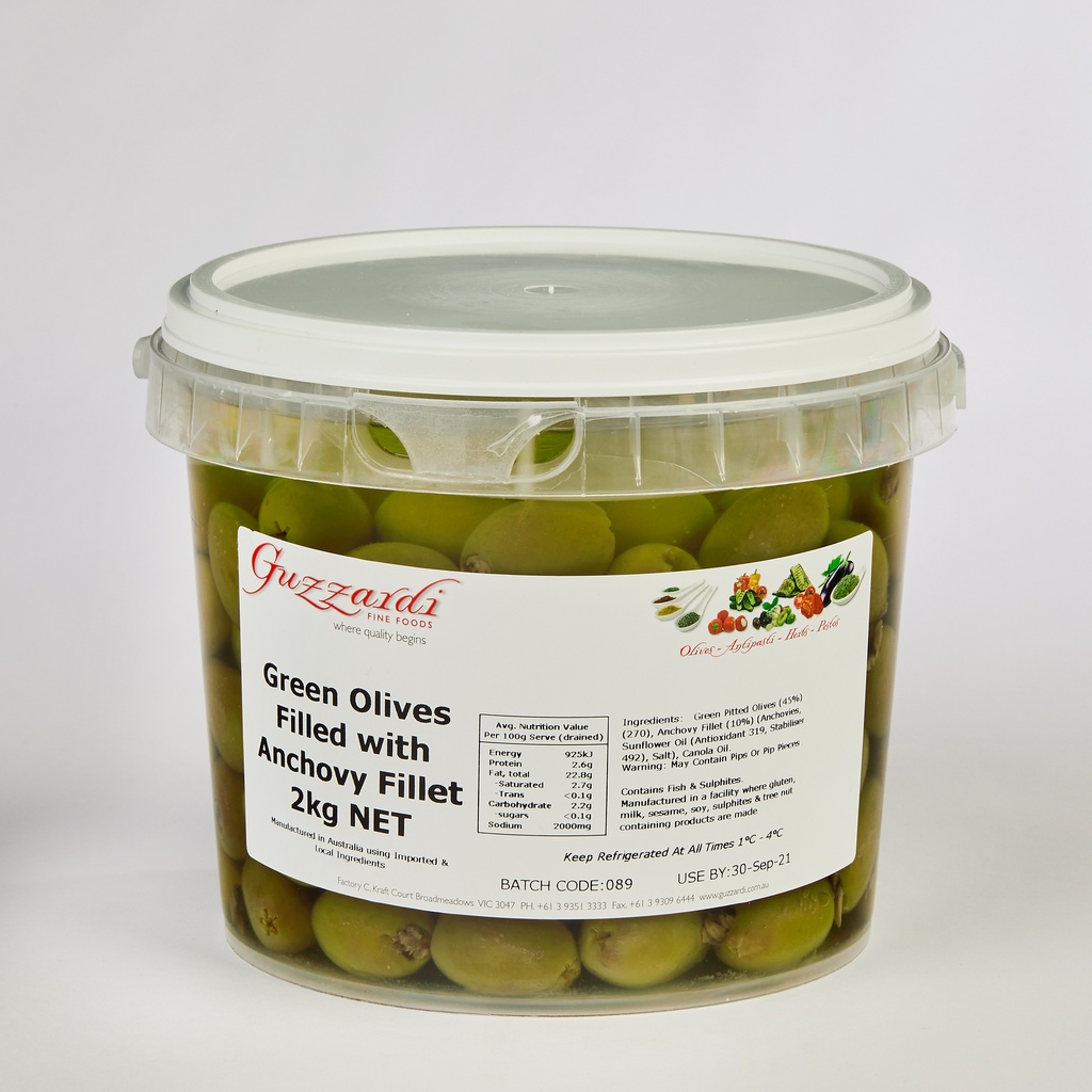Guzzardi Olives Queen Stuffed W Anchovies x2kg