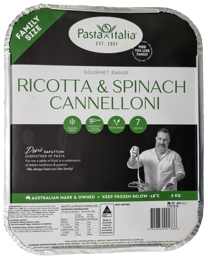 Pasta Italia- Froz Cannelloni Spin & Ric 6 x 2kg*