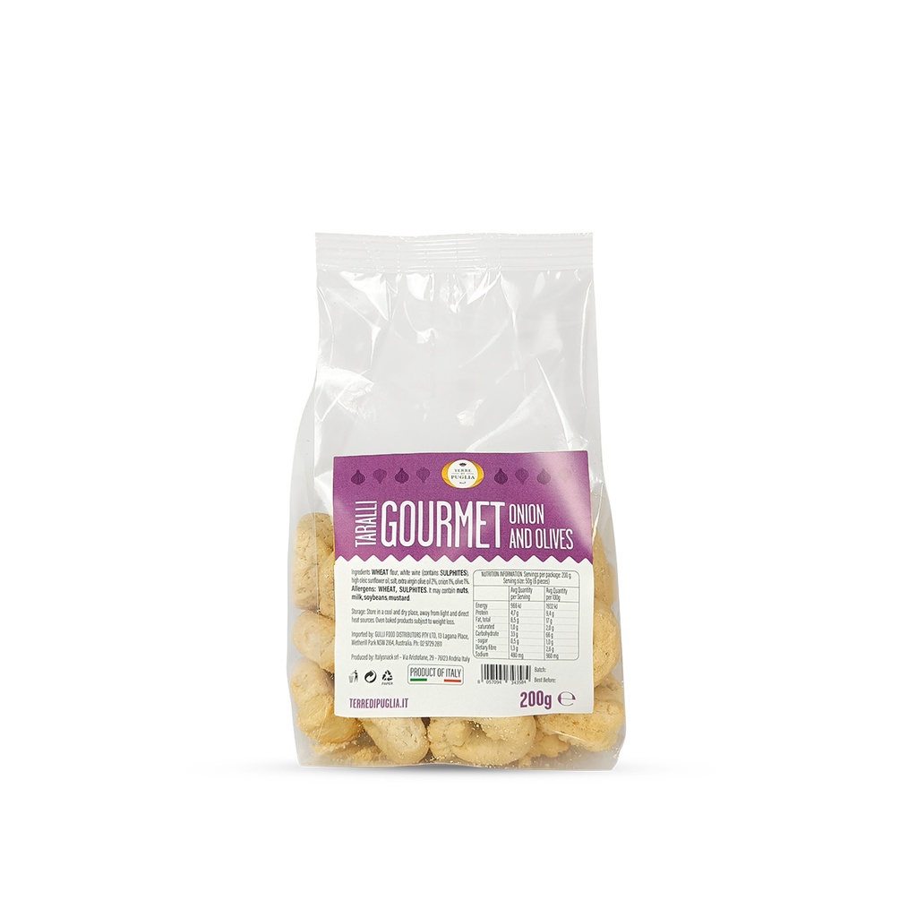 terre taralli gourmet onion and olives 12 x 200g [B]