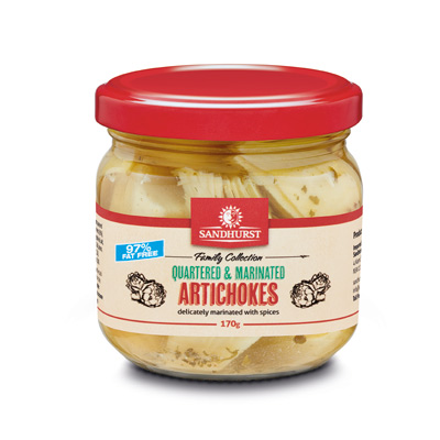 sandhurst QUARTER MARINATED ARTICHOKES 12x170g (ART170) [B]