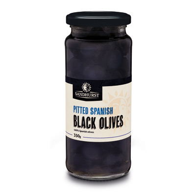 sandhurst PITTED BLACK OLIVES 6 x 350g [B]