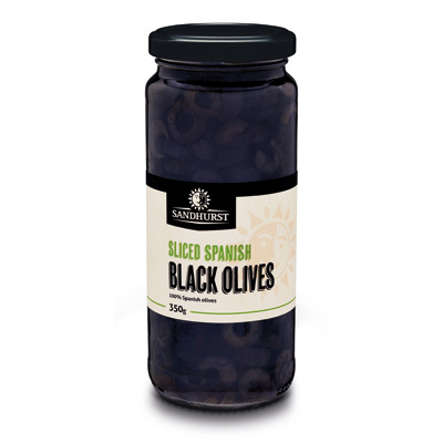 sandhurst SLICED BLACK OLIVES 6 x 350g [B]