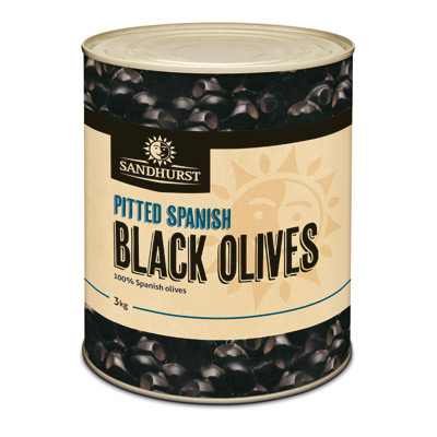 SANDHURST PITTED BLACK OLIVES SPANISH A10 (PITTEDA10) [U]