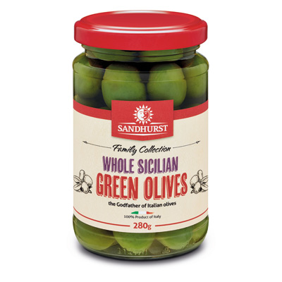 SANDHURST SICILIAN GREEN OLIVES 6 x280g (SIC280) [B]