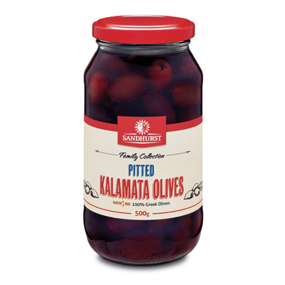 SANDHURST PITTED KALAMATA OLIVES 6x500g (PKO500) [B]