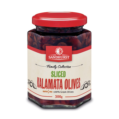 SANDHURST SLICED KALAMATA OLIVES 6x300g (SKO300) [B]