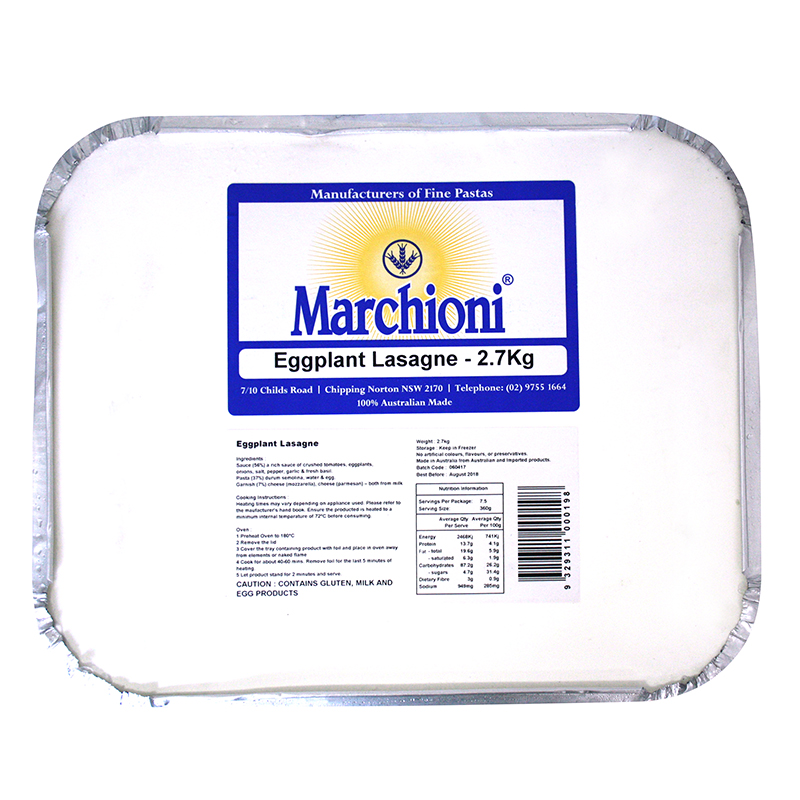 marchioni lasagne eggplant 5x2.7kg* [B]
