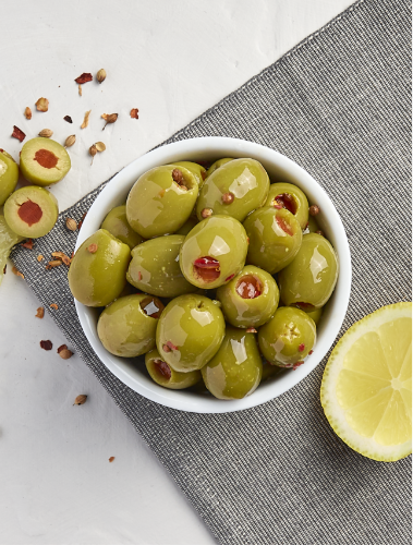 ausfresh green olives chilli & garlic 6 x 300g [B]