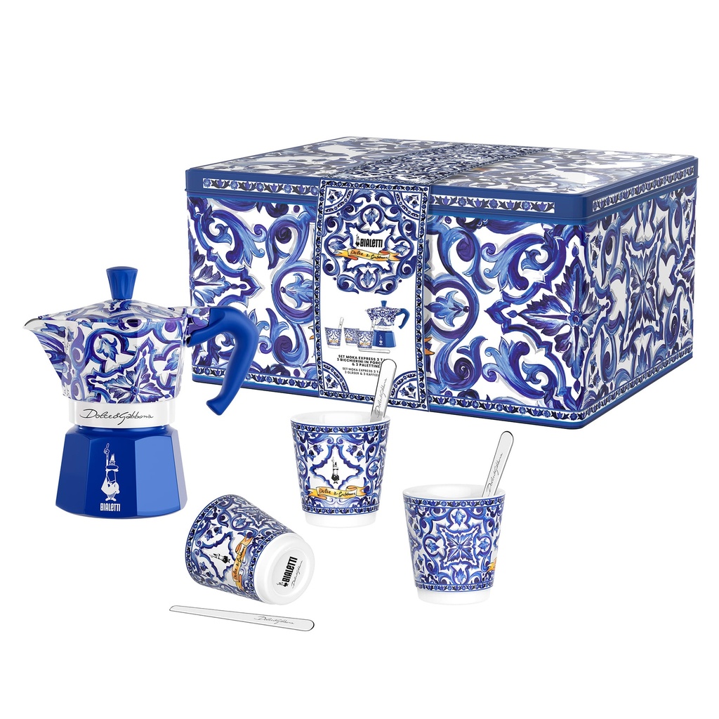 Bialetti- Moka D&G 3 Cup+Glass+Stirrers Gift Set* Blue (5359)