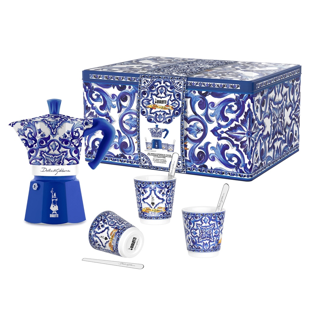 Bialetti- Moka D&G 6 Cup+Glass+Stirrers Gift Set* Blue (5360)