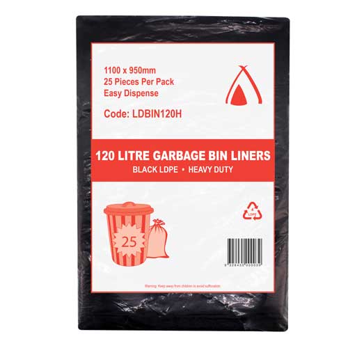 Black Garbage Bags 120Lt x 100