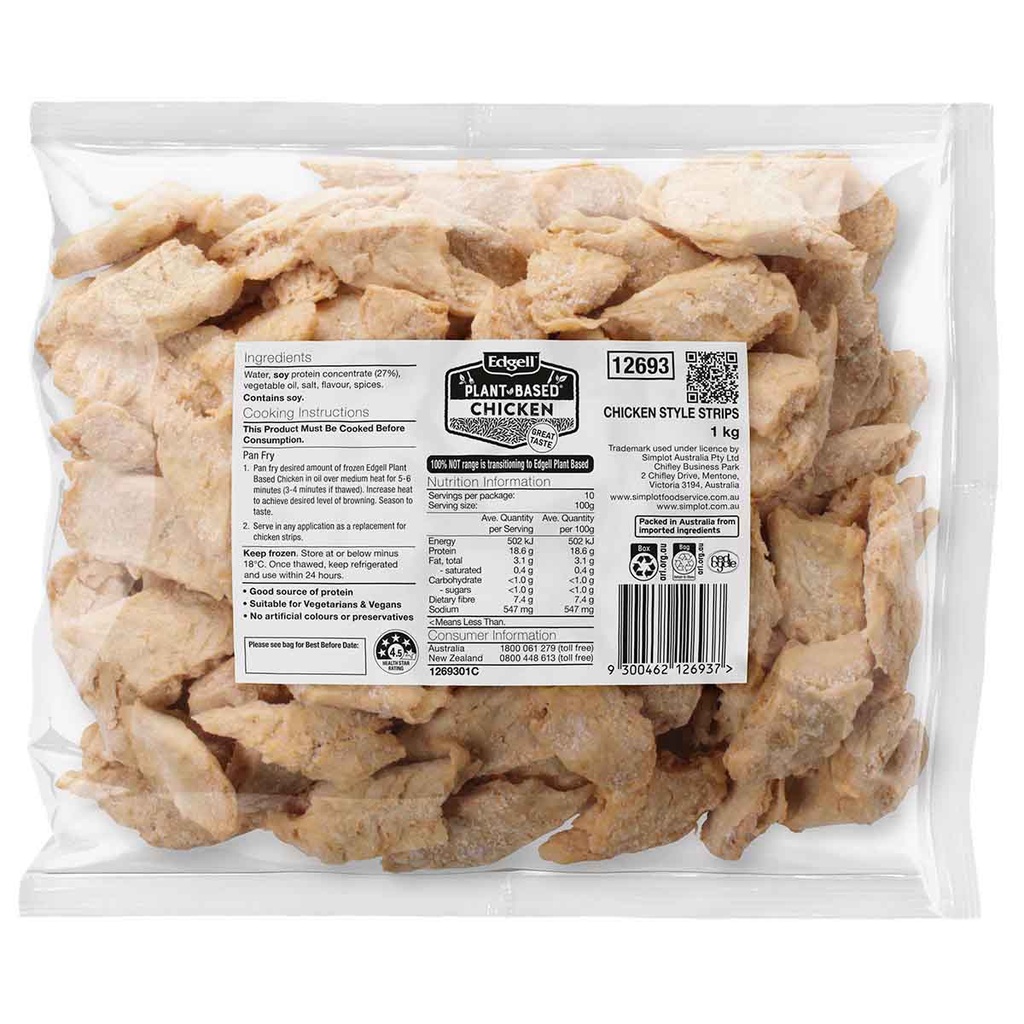 Plant Based Chicken-Style Strips Edgell 3x1kg