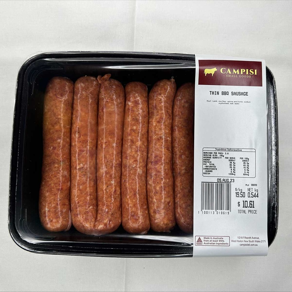 Campisi- Retail Sausages Beef Thin r/w 500g 
