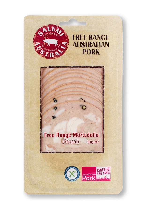 Salumi- Mortadella (pepper) Free Range Sliced 100g x 10