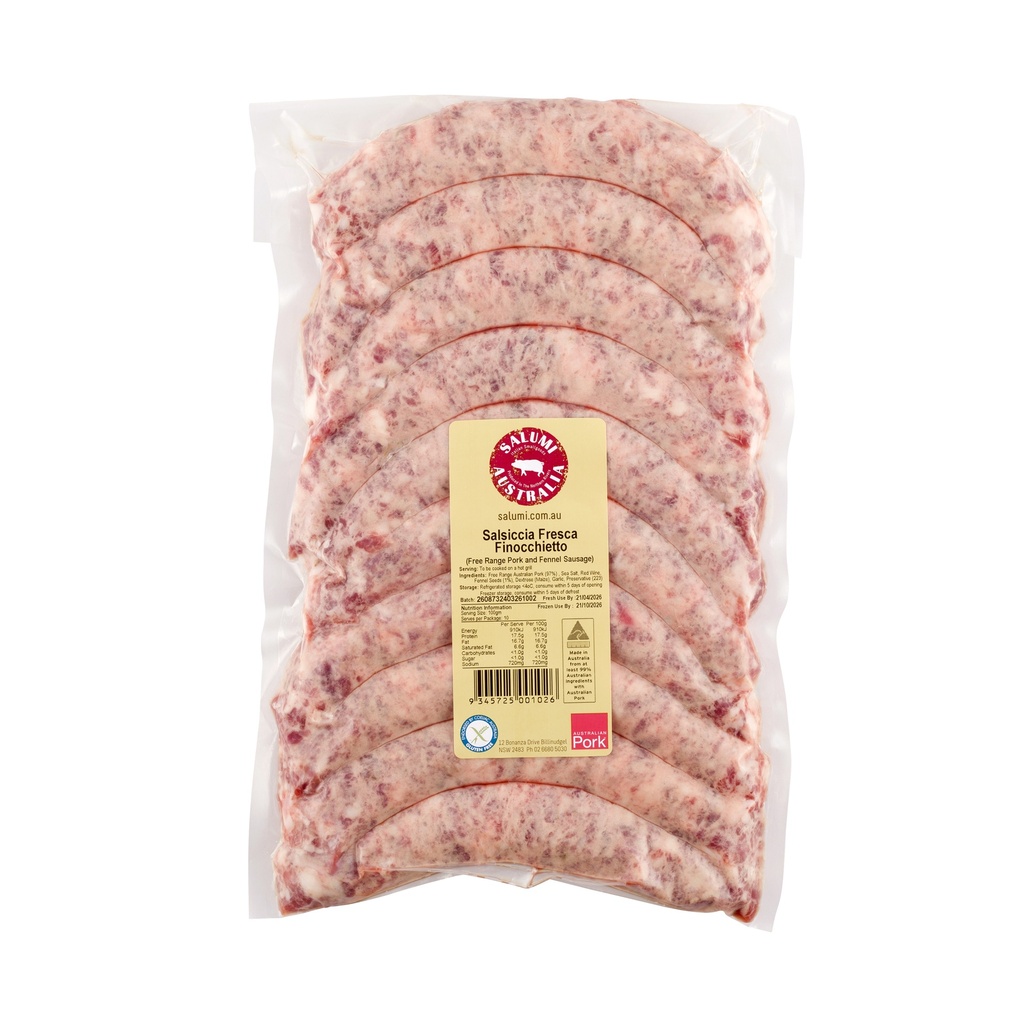 Salumi- Salsiccia Fresca Finocchietto - Free Range Pork & Fennel 100g  in 1kg pack
