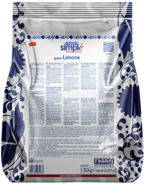 Fabbri Gelato SIMPLE Lemon Bag 1.25kg