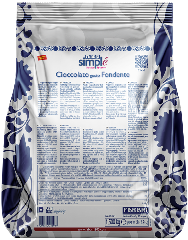 Fabbri Gelato SIMPLE Dark Chocolate Bag 1.5kg (9236315-58W)