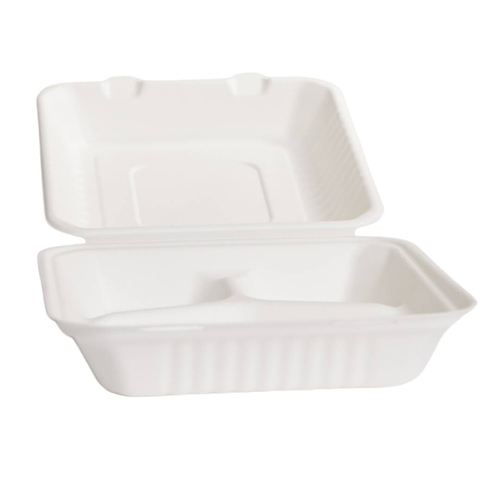 Sugarcane 3 Compartment White Fibre Dinner Pack x 200