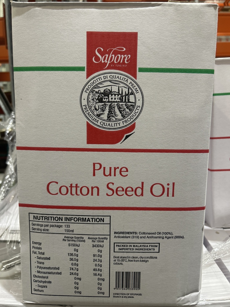 Sapore- Pure Cottonseed Oil 20Lt (No Bung)