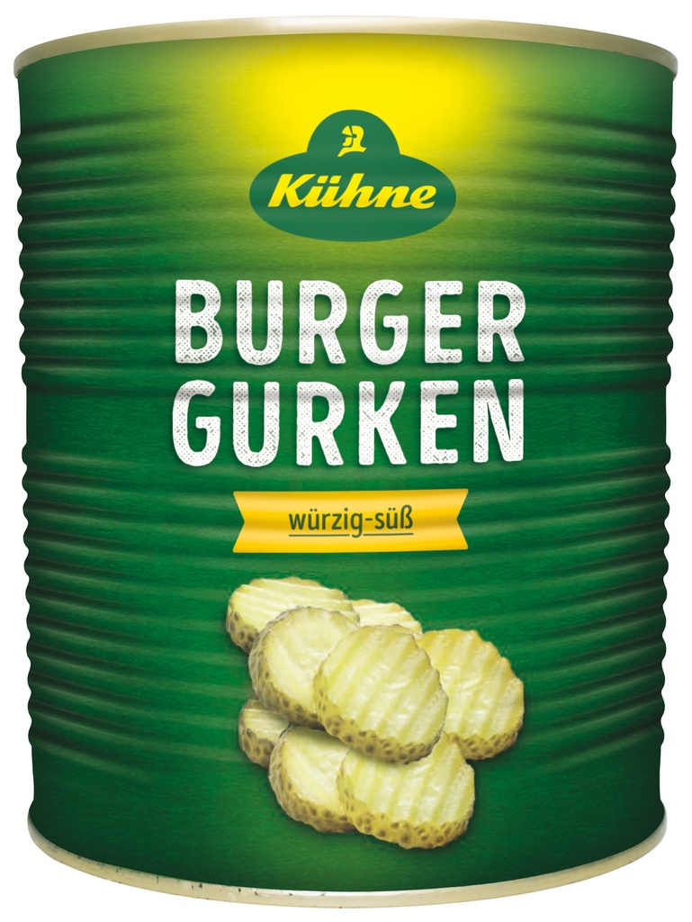 Kuhne 40135 Pickled Burger Gherkin Crinkle Cut 3100ml [U]