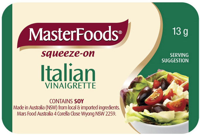 Masterfoods Portion Control Squeeze On Italian Vinaigrette Dressing 100x13gm