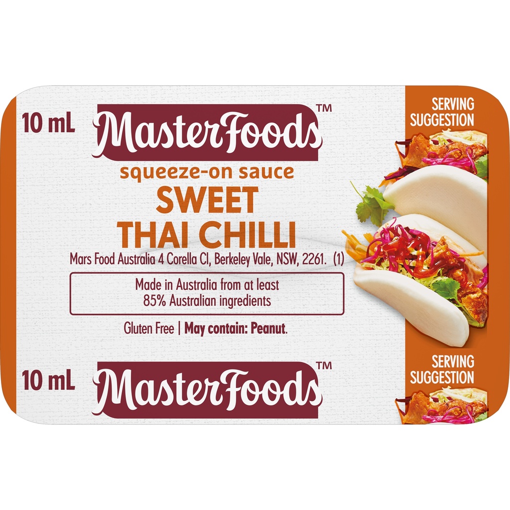 MasterFoods Portion Control Squeeze On Sweet Thai Chilli Sauce 100x10ml