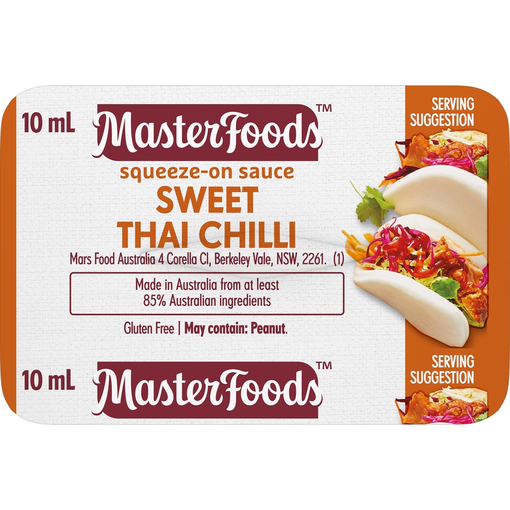 Masterfoods Portion Control Squeeze On Sweet Thai Chilli Sauce 100x10ml