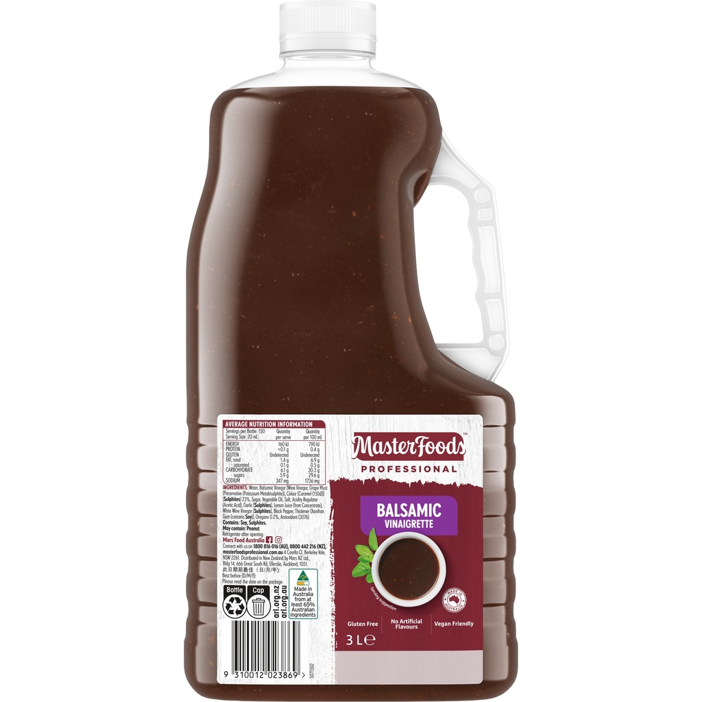 MasterFoods Professional Gluten Free Balsamic Vinaigrette Dressing 3L