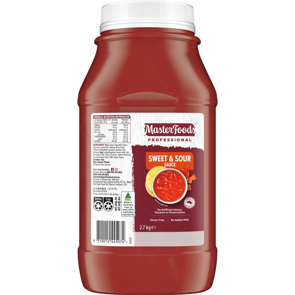 MasterFoods Professional Gluten Free Sweet & Sour Sauce 2.7kg