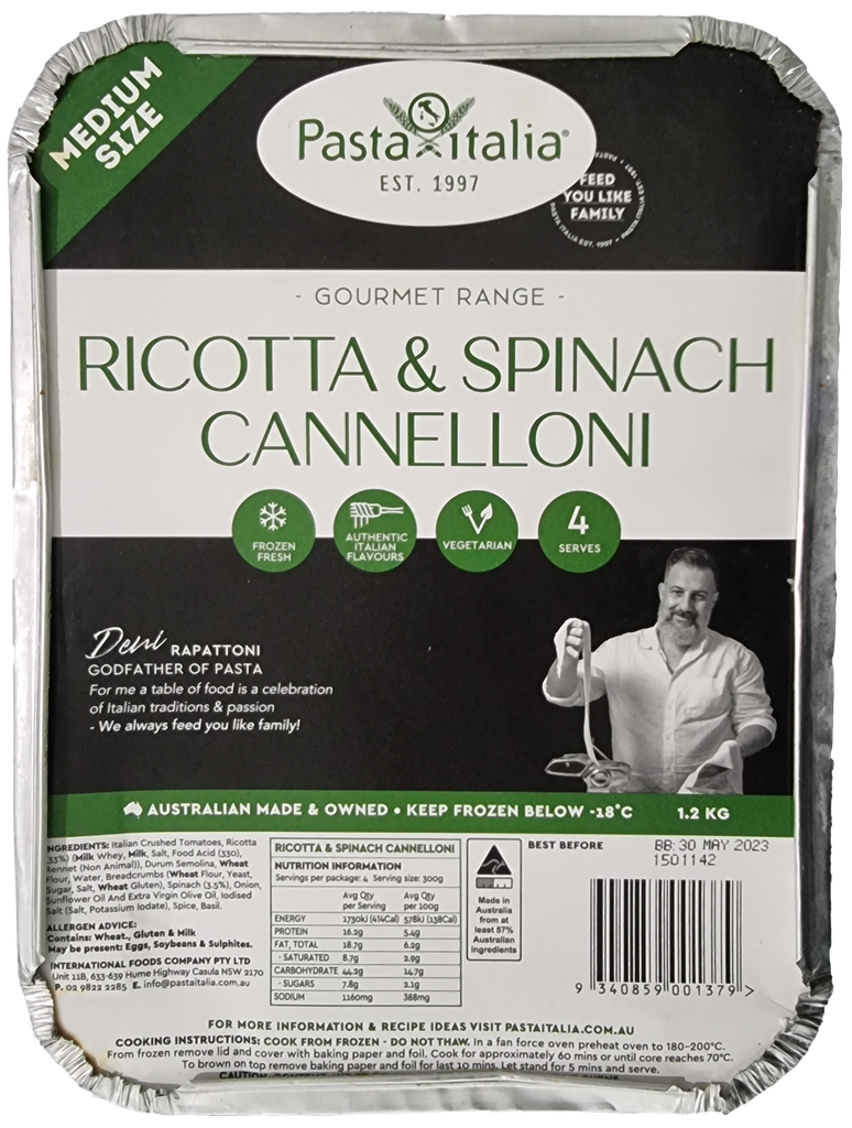 Pasta Italia- Froz Cannelloni Spin & Ric 4 x 1.2kg*