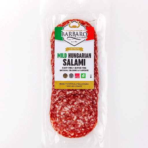 [BARRETHUNMIL100-B] Barbaro Retail Salami Hungarian Mild Sliced 12 x 100g