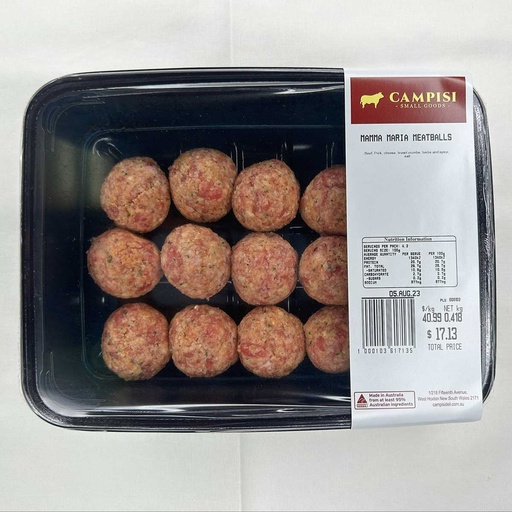 [CAMRETMEABALPV-KC8] Campisi- Retail Meatballs Pork/Veal (8 *15 Per Tray) r/w 500g