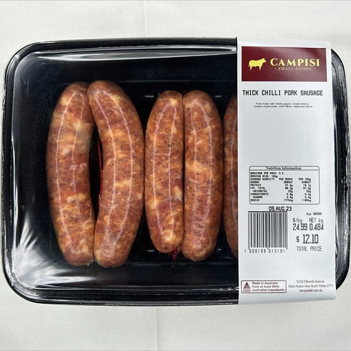 [CAMRETSAUCHITHIC] campisi RETAIL sausages chilli thick r/w 500gm (8) [K]