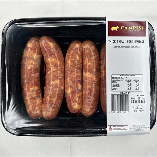 [CAMRETSAUCHITHIC-KC8] Campisi- Retail Sausages Chilli Thick r/w 500gm