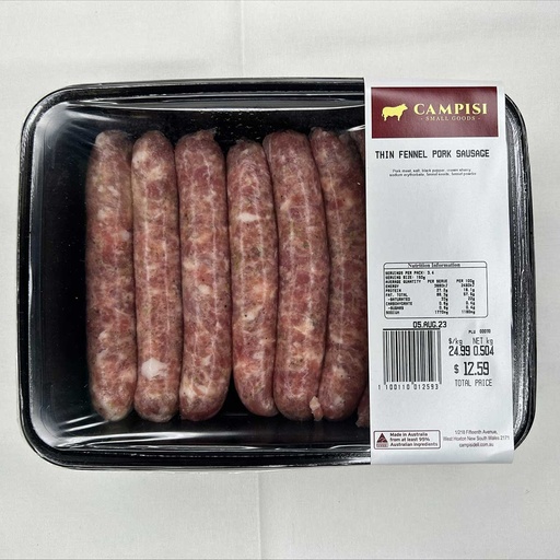 [CAMRETSAUFENTHIN-KC8] Campisi- Retail Sausages Fennel Thin r/w 500gm