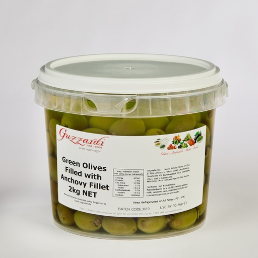 [GUZOLIANC2-UC4] Olives Queen Stuffed W Anchovies x 5kg