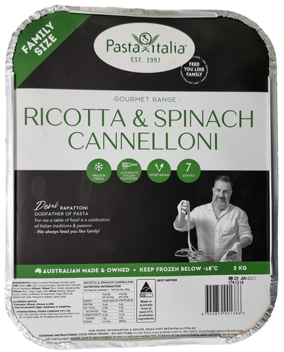 [PASITACANSPIRIC2-B] Pasta Italia- Froz Cannelloni Spin & Ric 6 x 2kg*