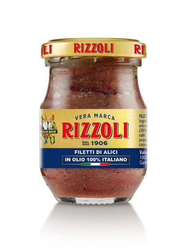 [RIZANC90-B] Rizzoli- Anchovy Fillets In Italian Evo Jar 12x90g