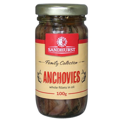 [SANANCH100-B] Sandhurst- Anchovies Flat Fillets Veg Oil 100g (ANCH100)