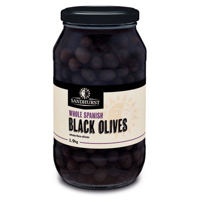 [SANOLIBLASPAWHO1.9-UC6] Sandhurst- Whole Spanish Black Olives 1.9kg (SBLO1.9)