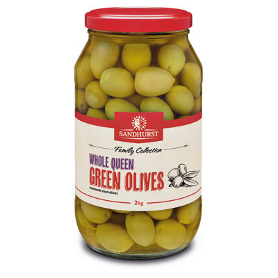 [SANOLIGREQUEWHO2-UC6] Sandhurst- Olives Green Queen Whole 2kg (QGO2)