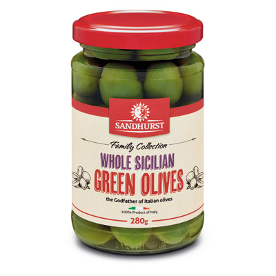 [SANOLIGRESIC280-B] Sandhurst- Sicilian Green Olives 6 x280g (SIC280)
