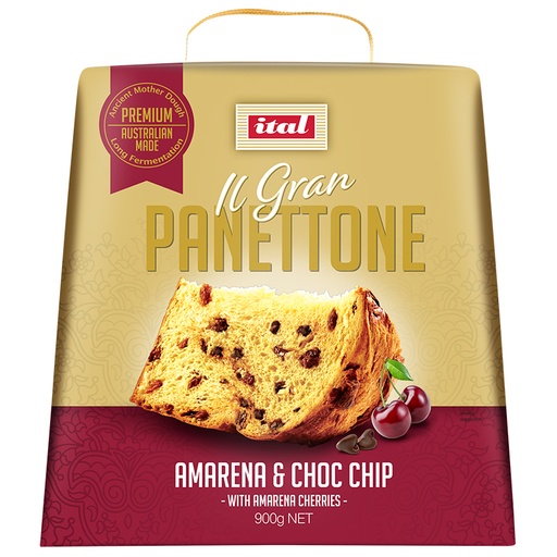 [ITAPANAMACHO900-B] Ital- Panettone Gold Amarena & Choc Chip (box) 900g x6 (SI-PANCHEE9)
