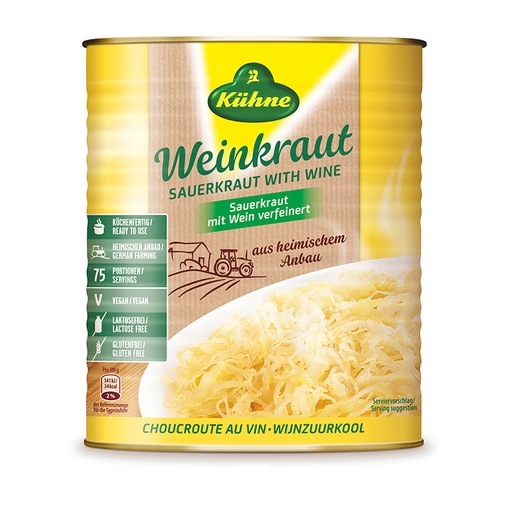 [KUHSAUKRAWIN9.7] kuhne 51160 sauerkraut w wine 9700g [U]